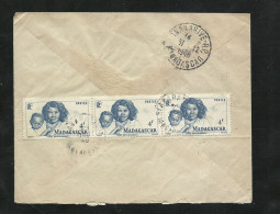 Madagascar Lettre Par Avion Fianarantsoa Le 29/12/1948 Pour Thiers Via Tananarive Le 31/12/1948 Bande De 3 Du N°312 B/TB - Storia Postale