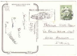 CARTOLINA MONTECARLO PER ITALIA CON ANNULLO TARGHETTA - Covers & Documents