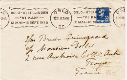 Norvege, De Oslo , Exposition Mai Sept 1938 Pour Troyes TB - Lettres & Documents
