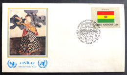 UNITED NATIONS,  FDC, UNICEF, « BOLIVIA », Flags, Painting, 1981 - UNICEF