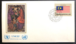 UNITED NATIONS,  FDC, UNICEF, « MALAYSIA », Flags, Painting, 1981 - UNICEF