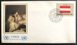 UNITED NATIONS,  FDC, UNICEF, « AUSTRIA », Flags, Painting, 1982 - UNICEF