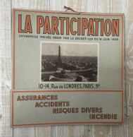 PORTE LETTRES Cartonné ASSURANCES ACCIDENTS INCENDIE - LA PARTICIPATION - 10-14 Rue De LONDRES  PARIS 9e - Sonstige & Ohne Zuordnung