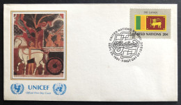 UNITED NATIONS,  FDC, UNICEF, « SRI LANKA », Flags, Painting, 1981 - UNICEF