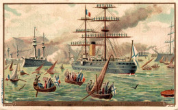 CHROMO BISCUIT DH TOULON ARRIVEE DE L'AMIRAL AVELLAN 13 OCTOBRE 1896 - Sonstige & Ohne Zuordnung