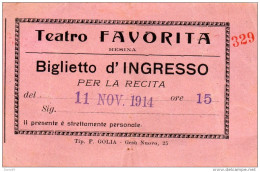 1914 TEATRO FAVORITA RESINA NAPOLI - BIGLIETTO D'INGRESSO - Tickets D'entrée
