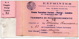 1934 TRENO TURISTICO TORINO - PARIGI - LONDRA - Europa