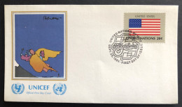 UNITED NATIONS,  FDC, UNICEF, « UNITED STATES », Flags, Painting, 1981 - UNICEF