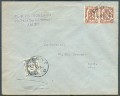 30 Centimes Lions Sceau De L'Etat (paire) Obl. Sc AALST Sur Lettre (Ph ROELAND) Du 2-10-1941  Vers Gand Et Taxée à 80c. - Storia Postale