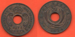 East Africa 5 Cents 1934 Great Britain Protectorate Oriental Afrique Bronze Coin King Georgius V° - Colonies