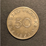 SAARLAND 50 FRANKEN 1954 TTB/SUP - 50 Franchi