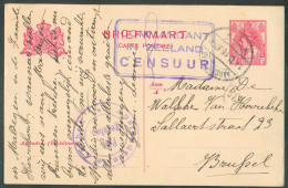 Pays-Bas E.P. Carte 5c. Obl. Dc AARDENBURG 14-II-1916 + Griffe COMMANDANT IN ZEELAND CENSSUR Vers Bruxelles + Censure Al - Altri & Non Classificati