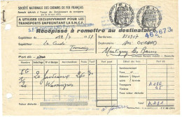 1958 Récépissé Colis Wassingues /Exp Le Cardé à Tourcoing / Transport Gondrand / Timbre Fiscaux 2 F Et 21 F / Assurance - Storia Postale