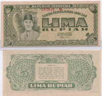 Indonesia  Lima 5 Rupiah 1947  P-21 AUNC Sukarno - Indonésie