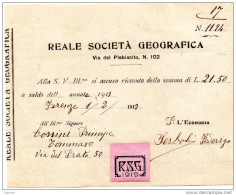 1919  FATTURA  REALE SOCIETÀ  GEOGRAFICA  FIRENZE - Italie