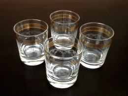 Années 1960 4 Verres à Whisky  Verre Gravé Transparent / Frise Or - Glazen