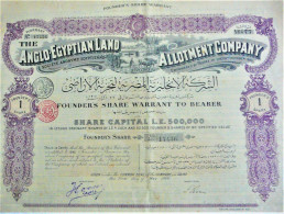 The Anglo-egyptian Land Allotment Company -founders Share - Cairo - 1906 - Agricultura