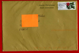 Grande Bretagne - Lettre Pour La France -  Euro 100g - World 20g HOLLY (Houx) - "Merry Christmas From Everyone" - Marcophilie