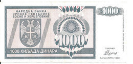 BOSNIE HERZEGOVINE 1000 DINARA 1992 VF P 137 - Bosnie-Herzegovine