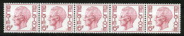 België R62 - K. Boudewijn - Elström - 6F - Strook Van 5 Met Nummer - Bande De 5 Avec Numéro - Coil Stamps