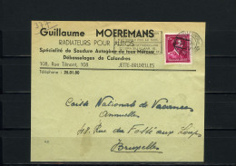 België 724N - Op Brief - Guillaume Moeremans - Radiateurs Pour Autos - 377 - Bruxelles (Nord)  - 1946 -10 %