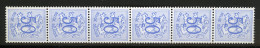 België R12 - Cijfer Op Heraldieke Leeuw - 50c Blauw - Bleu - Strook Van 6 - Bande De 6  - Coil Stamps