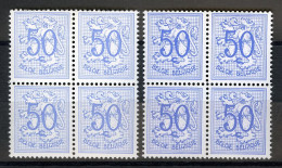 België R11 - Cijfer Op Heraldieke Leeuw - 50c Blauw + Lichtblauw - In Blok Van 4 - Bleu + Bleu Clair - Bloc De 4 - Rouleaux