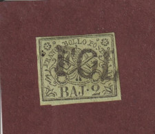 ITALIE - ÉTATS PONTIFICAUX - N° 3 De 1852 / 1864 - 1 Timbre Oblitéré  -  2.b. Vert/jaune - 2 Scann - Kerkelijke Staten