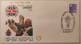 PAPE JEAN PAUL 2 - Voyage Grande Bretagne 1982 - Cardiff Airport - Enveloppe Commémorative Avec Timbre - Päpste