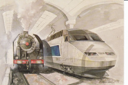 TGV A Et 141 R - Aquarelle De L. JOVENEAUX - Eisenbahnen