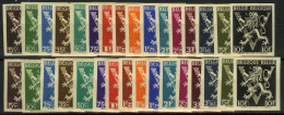 België 674/89A ** - Heraldieke Leeuw - V De Londres - Volledige Reeks 32 W. - Ongetand - Cote: € 460,00 - 1941-1960