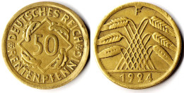 GERMANY 50 Rentenpfennig 1924 F Weimar Coin Jaeger No. 310    (r674 - 50 Renten- & 50 Reichspfennig