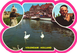 VOLENDAM, MULTIPLE VIEWS, CHILD, OLD MAN WITH PIPE, FOLKLORE, SWAN, ARCHITECTURE, BOAT, NETHERLANDS, CUT OUT POSTCARD - Volendam