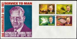 Zm0161f ZAMBIA 1972, SG 171-4 10th Anniv Death Dag Hammarskjold  FDC - Zambie (1965-...)