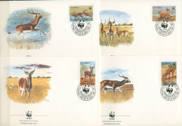 Sambia 1987 WWF Naturschutz Wasserbock 438/41 FDC (X30665) - Zambie (1965-...)