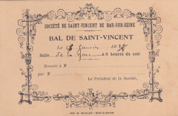 BAR SUR SEINE-- Société De Saint Vincent ---1937--Bal De Saint Vincent --Salle De La Gare - Lidmaatschapskaarten