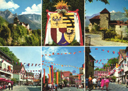 VADUZ, MULTIPLE VIEWS, ARCHITECTURE, CASTLE, EMBLEM, FLAGS, TERRACE, UMBRELLA, FESTIVAL, LIECHTENSTEIN, POSTCARD - Liechtenstein