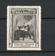 Reklamemarke British And Foreign Bible Society, William Tindale Am Schreibtisch  - Erinnofilia