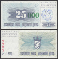 Bosnien-Herzegowina  25.000 Dinara 15.10.1993 Sarajevo XF (2) Pick 54e    (24345 - Bosnia Y Herzegovina