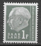 GERMANIA SARRE 1957 AMMINISTRAZIONE TEDESCA EFFIGE DEL PRESIDENTE HEUSS MODIFICATI UNIF. 391  MLH  VF - Unused Stamps