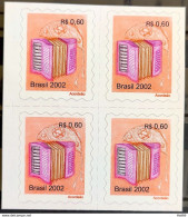 Brazil Regular Stamp RHM 818 Music Perce In Wave Accordion 2002 Block Of 4 - Neufs