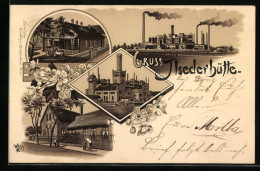 Lithographie Gross-Ilsede, Ilseder Hütte, Gesamtansicht Und Gebäude  - Ilsede