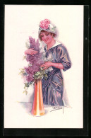 Künstler-AK Luis Usabal: Hübsche Frau An Einer Vase Mit Flieder  - Usabal