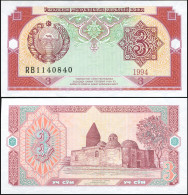 UZBEKISTAN 3 SOM - 1994 - Unc - P.74a Paper Banknote - Usbekistan