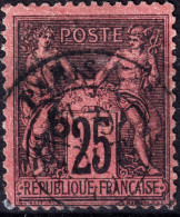 FRANCE - Yv.91 25c Noir/rouge Sage T.II - Obl. TB - 1876-1898 Sage (Tipo II)