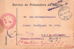 Card To A German Prisoner Of War In France, POW Camp Caen Rerouted To Saint-Aubin Posted Paderborn 22.2.1918 - Militaria