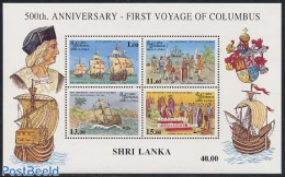 Sri Lanka (Ceylon) 1992 Discovery Of America S/s, Mint NH, History - Transport - Explorers - Ships And Boats - Exploradores