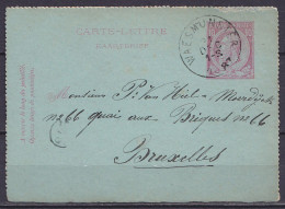 EP Carte-lettre 10c Rose (N°46) Càd WAESMUNSTER /21 DEC 1887 Pour BRUXELLES (au Dos: Càd BRUXELLES 1) - Carte-Lettere