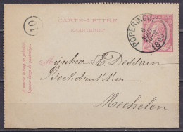 EP Carte-lettre 10c Rose (N°46) Càd POPERINGHE /6 AOUT 1890 Pour MECHELEN (au Dos: Càd MALINES (STATION)) - Cartes-lettres