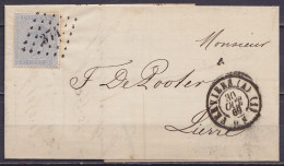 L. Affr. N°18 Lpts "374" Càd VERVIERS (A) (1) /30 OCT 1869 Pour LIERRE (au Dos: Càd LIERRE) - 1865-1866 Profilo Sinistro